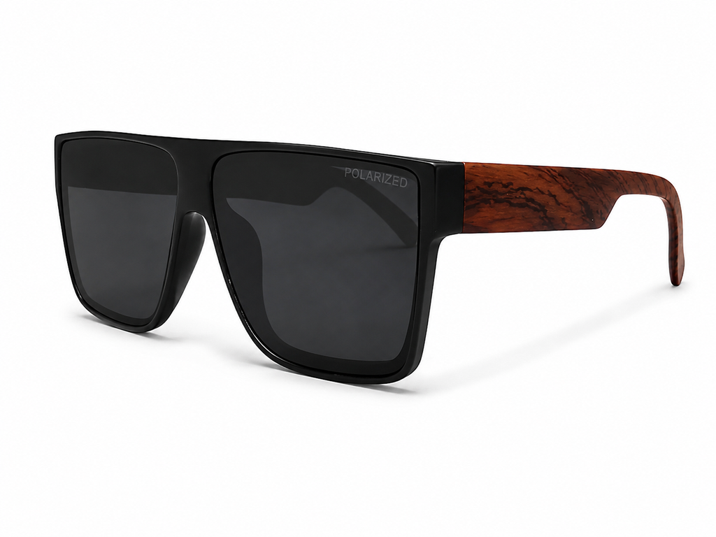 Classic Polarized Square Sunglasses - Wood-Style Temples
