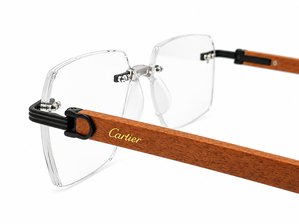 Premium Rimless Wooden Temple Eyeglasses – Fixed Nosepads