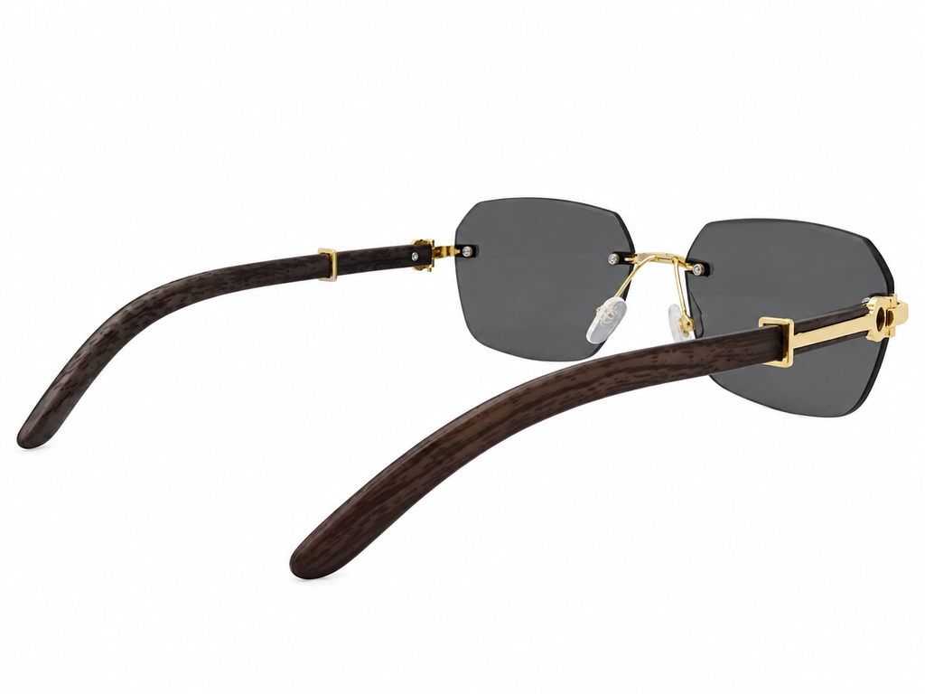 Luxury Rimless Rectangular Sunglasses – Wooden Texture