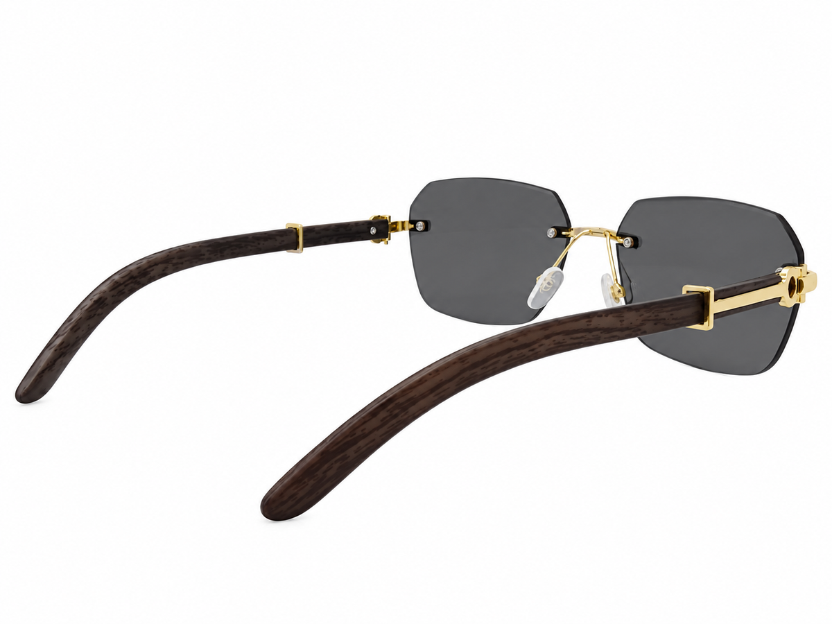 Luxury Rimless Rectangular Sunglasses – Wooden Texture