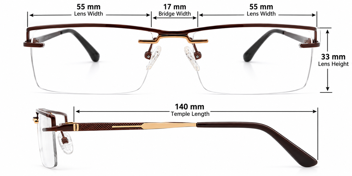 Executive Brown & Gold Semi-Rimless Eyeglasses