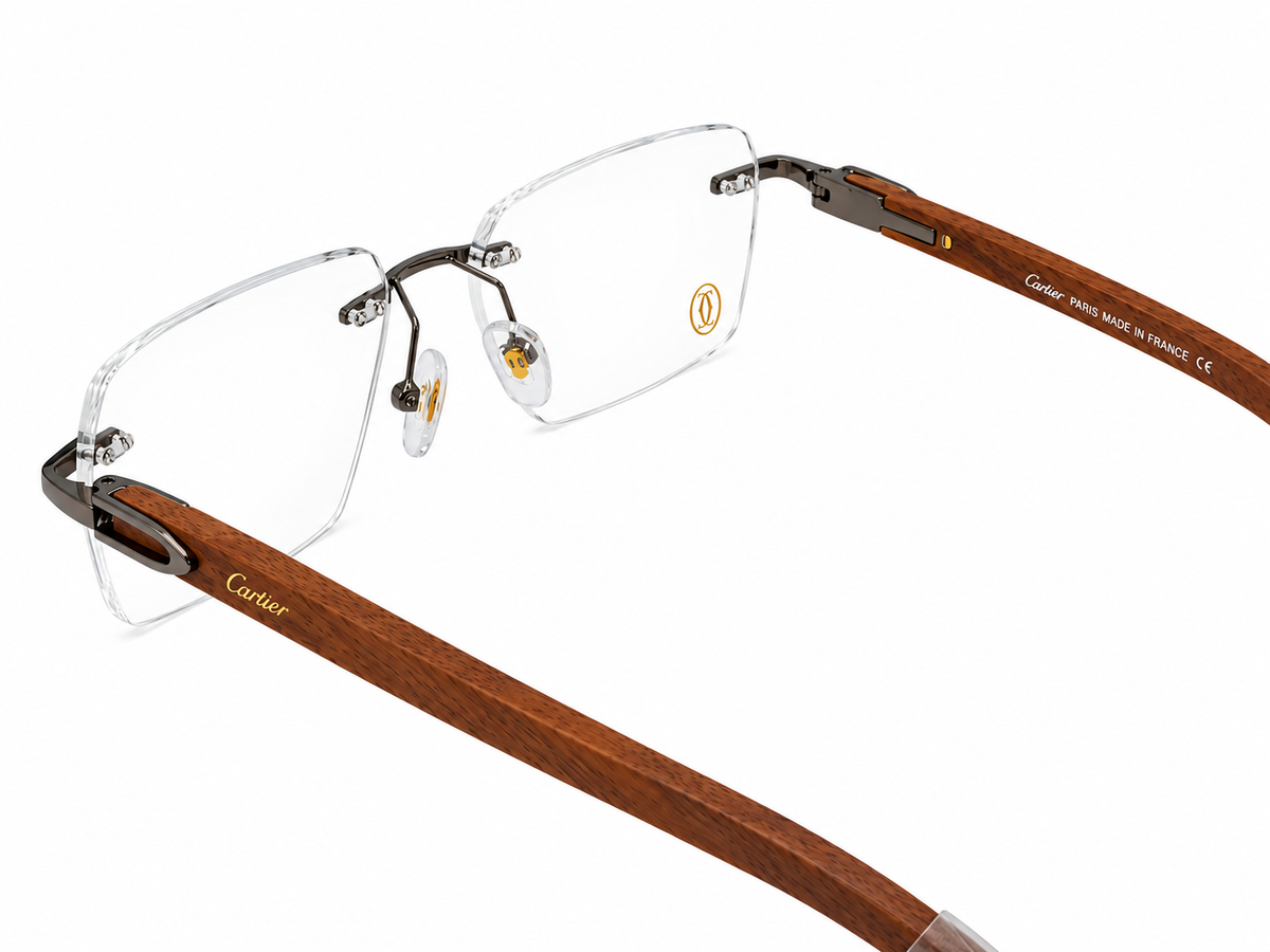 Luxury Rimless Wooden Temple Eyeglasses – Premium Designer Optical Frame