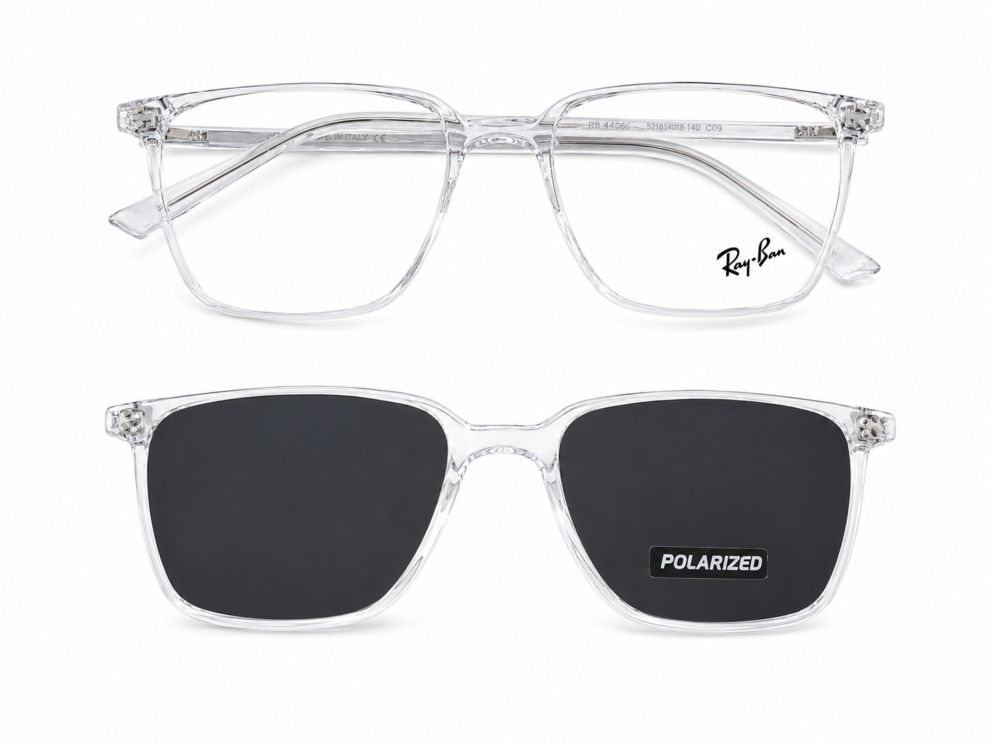 Square Optical Frame with Polarized Clip-On Sunglasses | 2-in-1 Unisex Eyewear