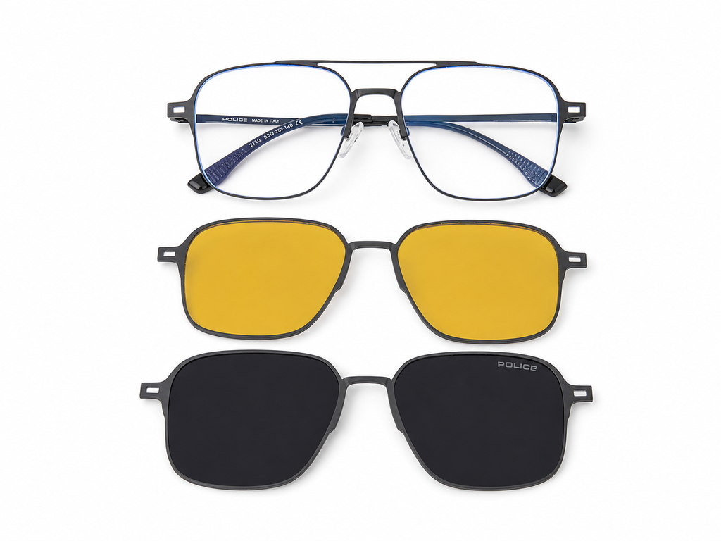 Magnetic Clip-On Eyeglasses – 3-in-1 Frame (Clear, Grey & Night Vision Clip)