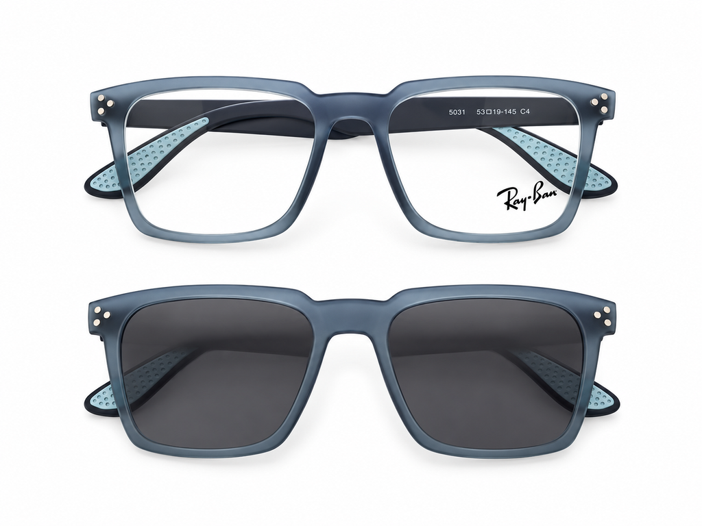 Magnetic Clip-On Bluish gray Eyeglasses with Polarized Attachment
