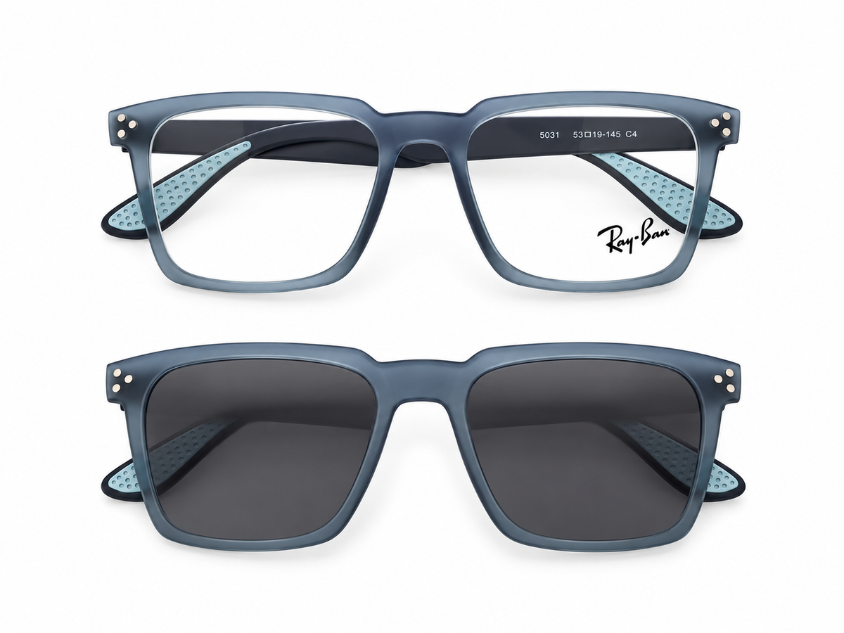 Magnetic Clip-On Bluish gray Eyeglasses with Polarized Attachment