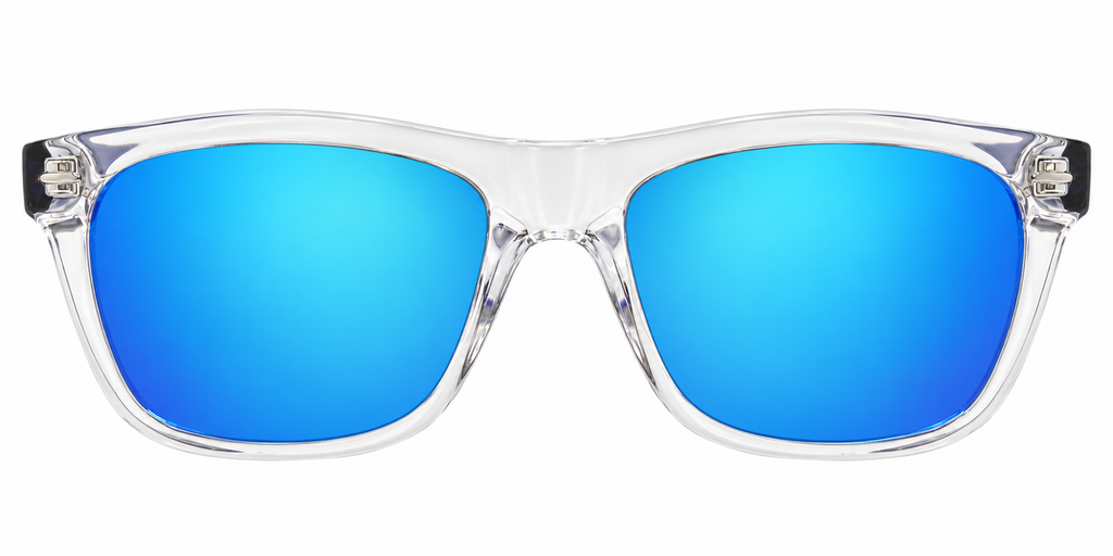 Crystal Clear Blue Mirror Sunglasses – Mercury Square Frame