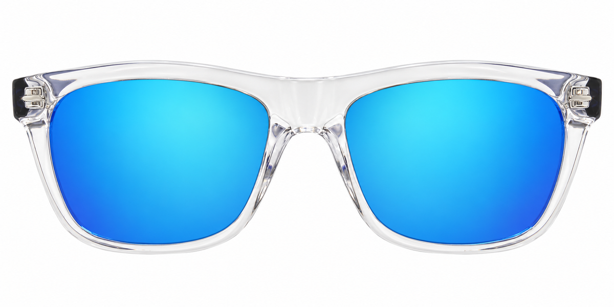 Crystal Clear Blue Mirror Sunglasses – Mercury Square Frame