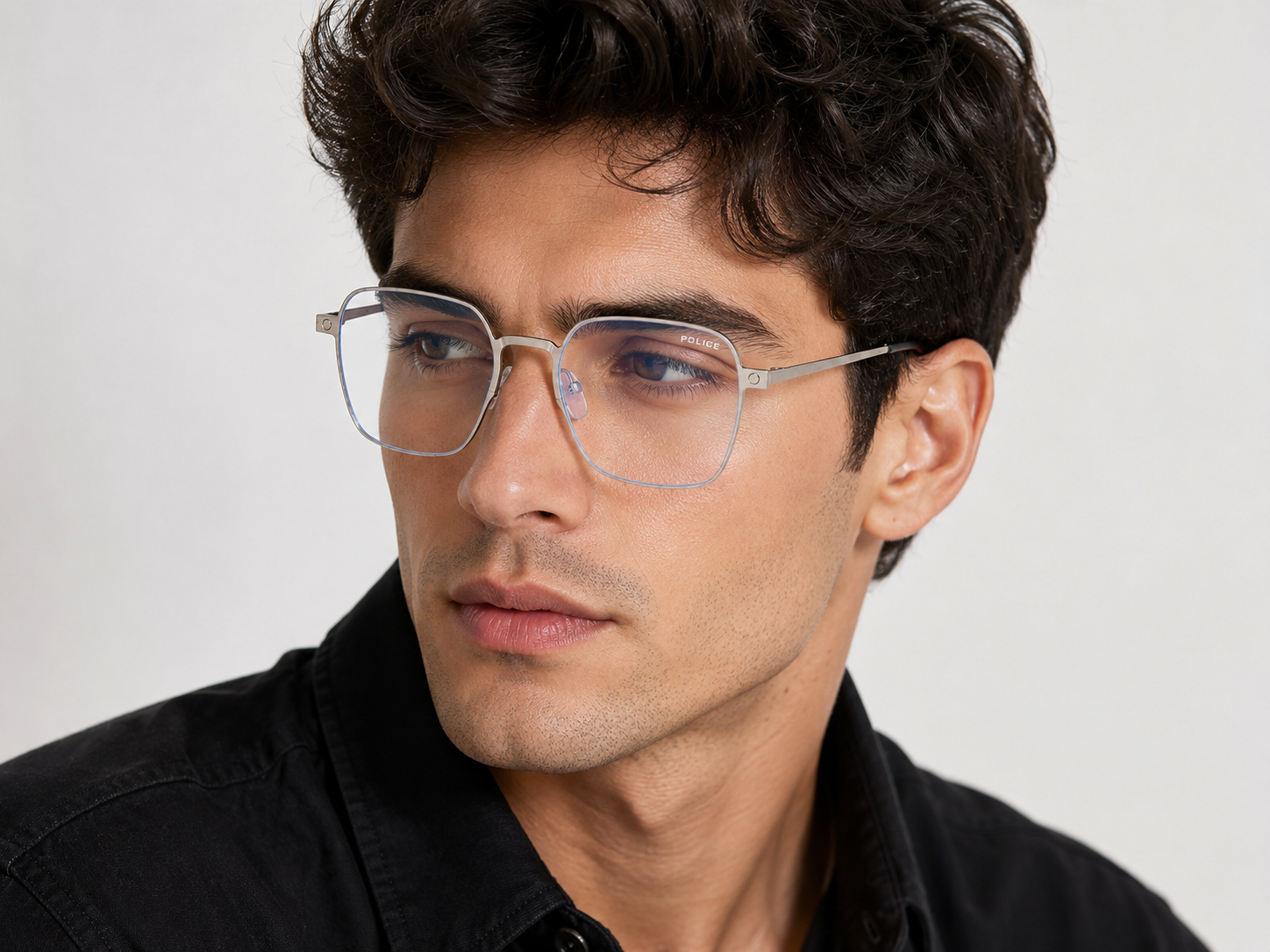 Police Style Premium Attachment Eyeglasses – Silver Metal Frame
