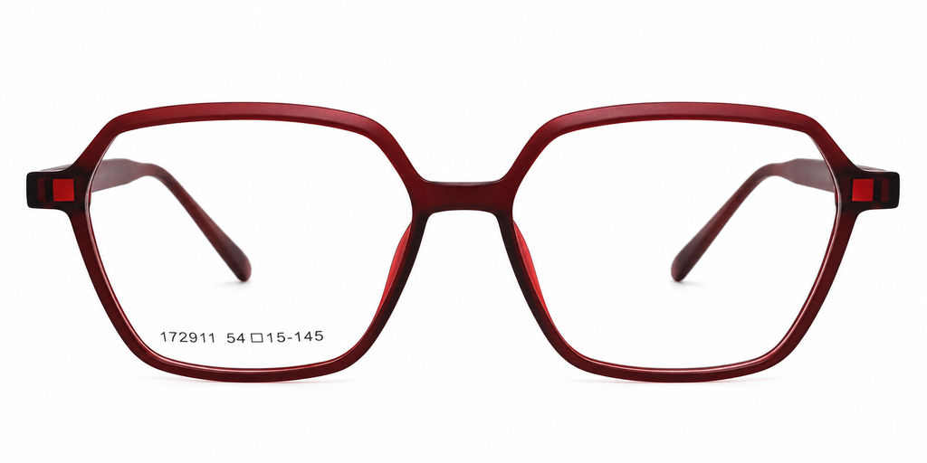 Matte Burgundy Geometric Square Eyeglasses – 172911