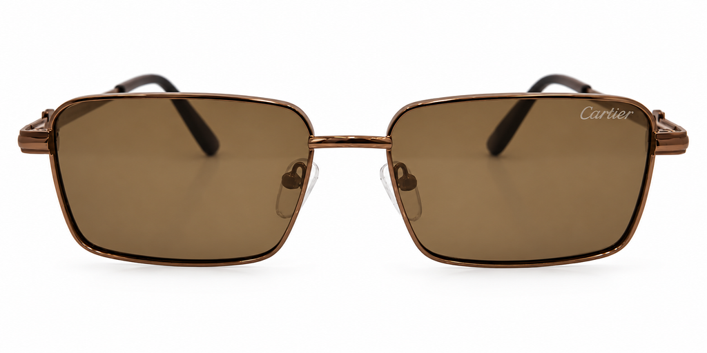 Rectangular Brown Sunglasses – Bronze Metal Frame