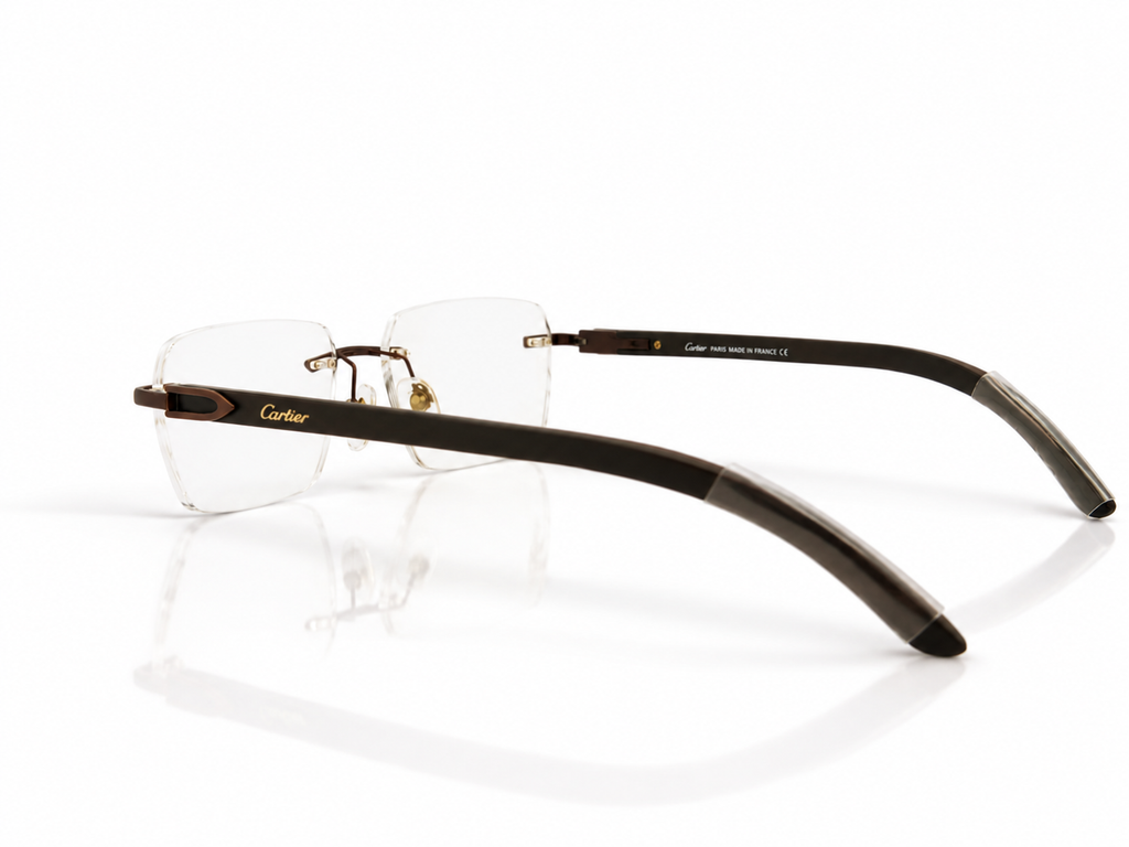 120637J Col.04 Premium Rimless Eyeglasses – Brown | Wood Temples