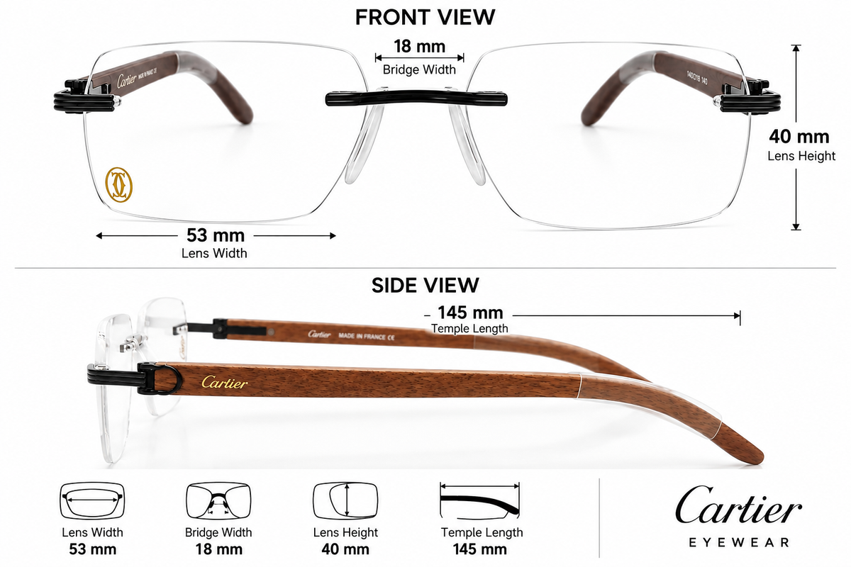 Premium Rimless Wooden Temple Eyeglasses – Fixed Nosepads