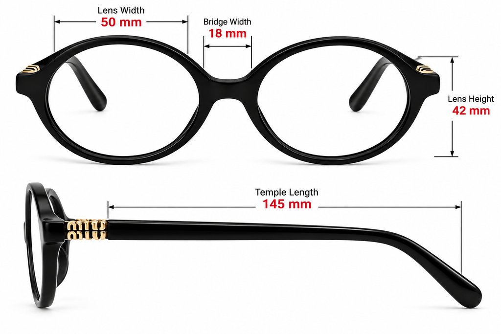 Premium Oval Black Eyeglasses Frame with Gold Detail