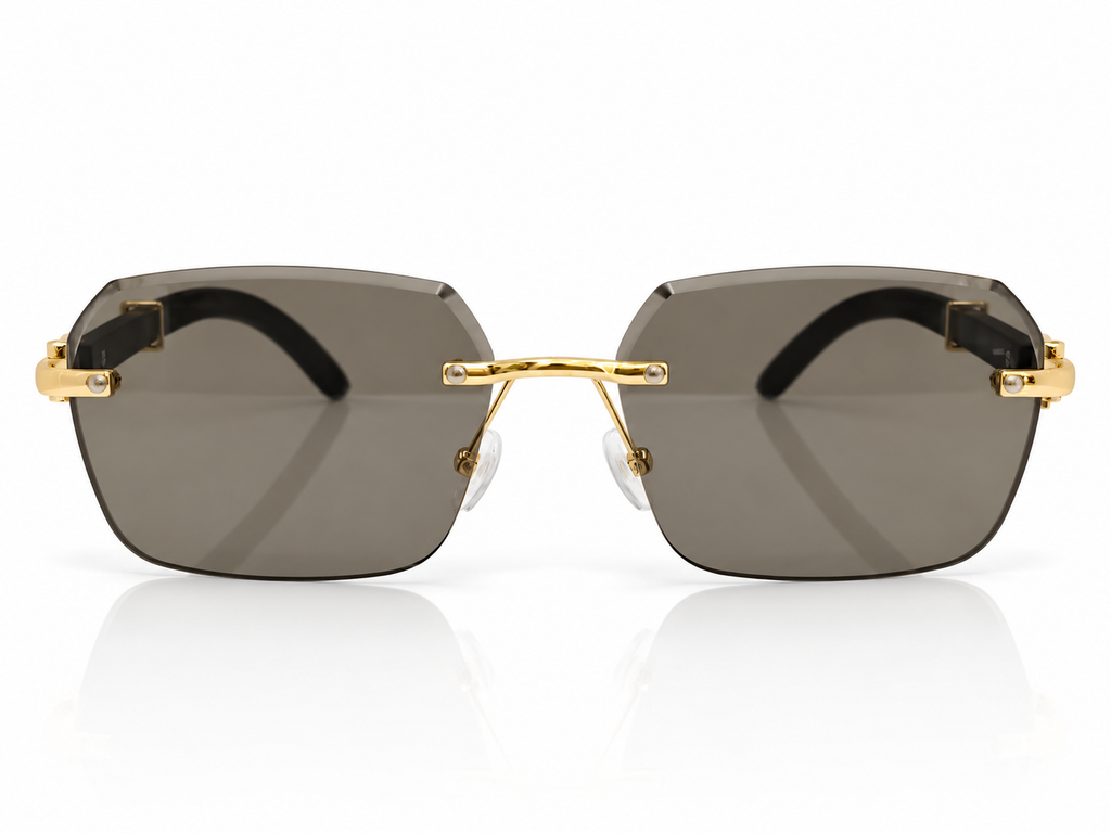 Luxury Rimless Rectangular Sunglasses – Wooden Texture