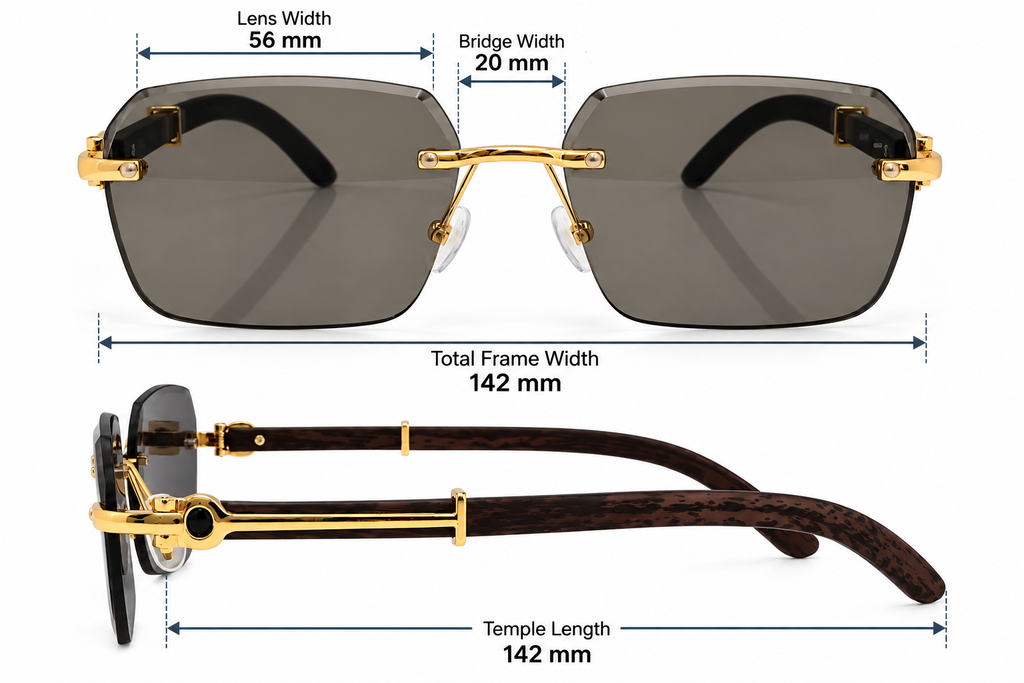 Luxury Rimless Rectangular Sunglasses – Wooden Texture