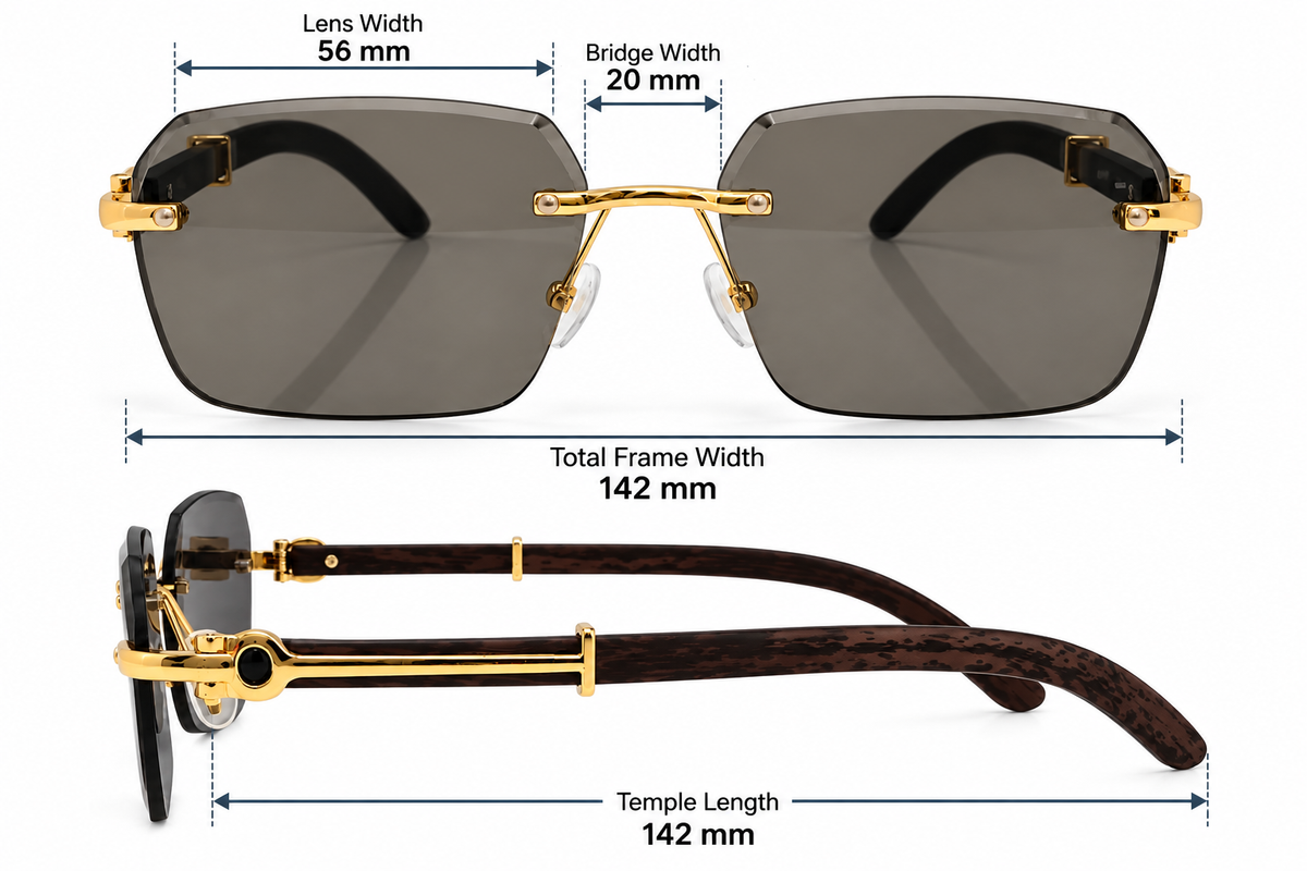 Luxury Rimless Rectangular Sunglasses – Wooden Texture