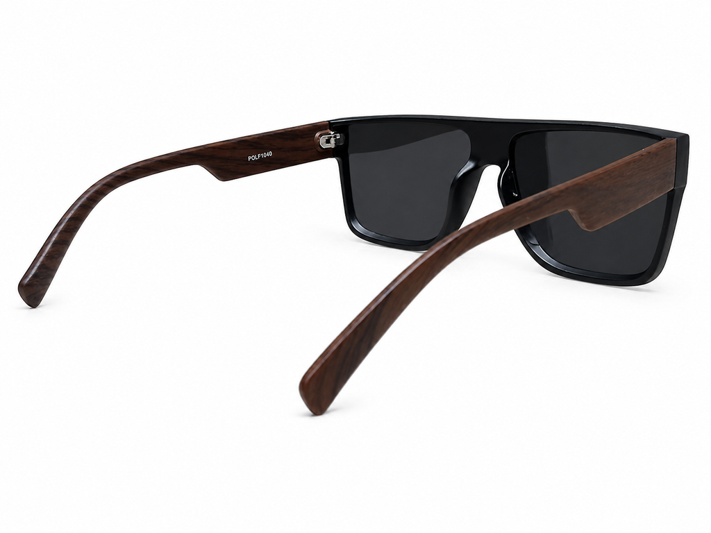 Classic Polarized Square Sunglasses - Wood-Style Temples