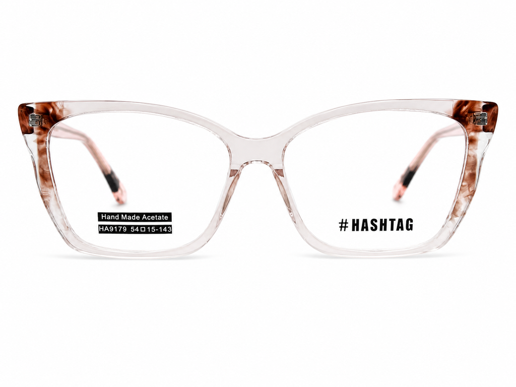 Hashtag Cat-Eye Eyeglasses – Crystal Coffee & Pink Shades