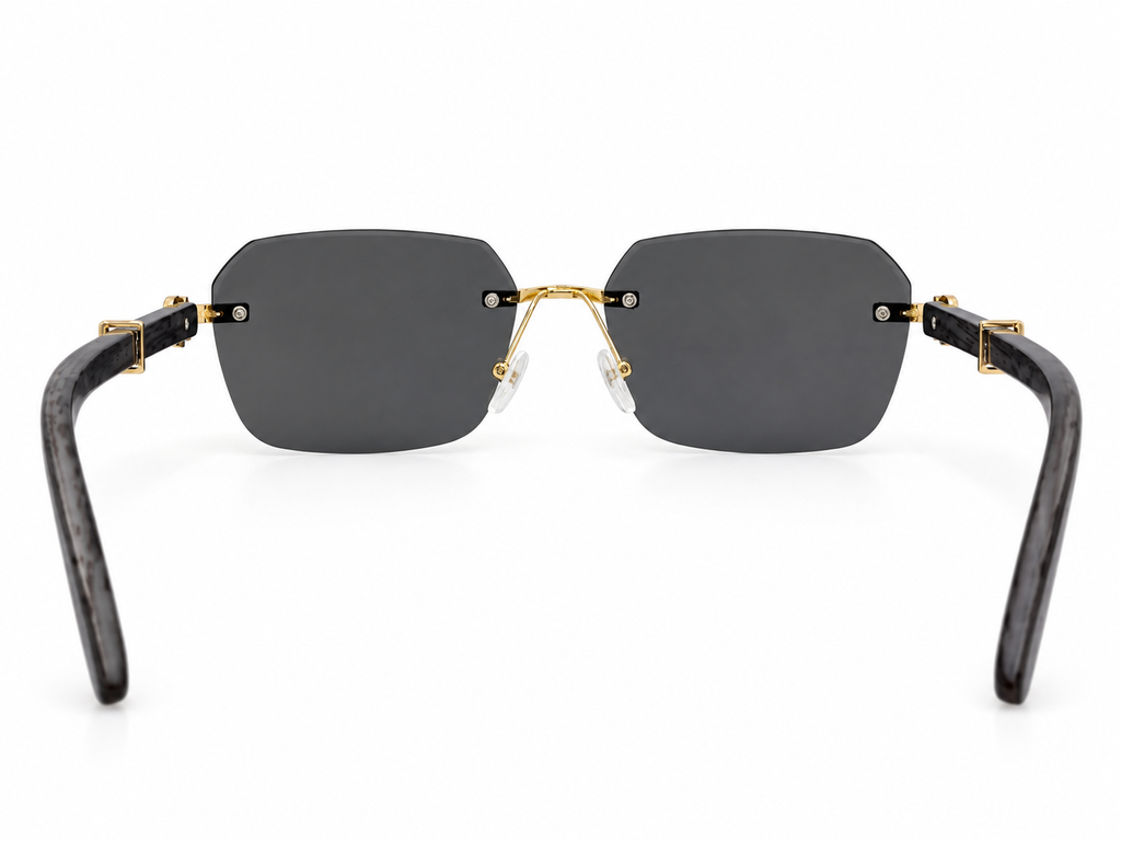 Luxury Rimless Rectangular Sunglasses – Wooden Texture