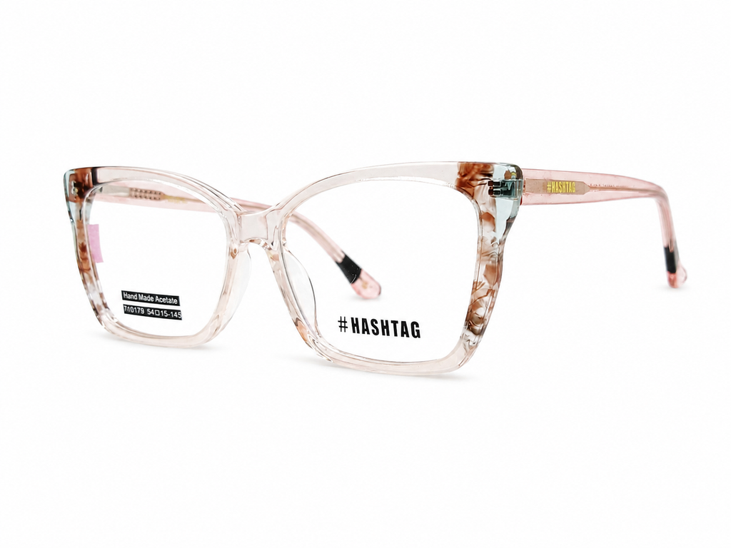 Hashtag Cat-Eye Eyeglasses – Crystal Coffee & Pink Shades