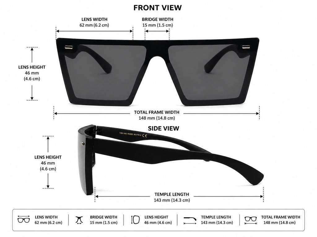 Shield Square Sunglasses – Unisex | Matte Black Frame