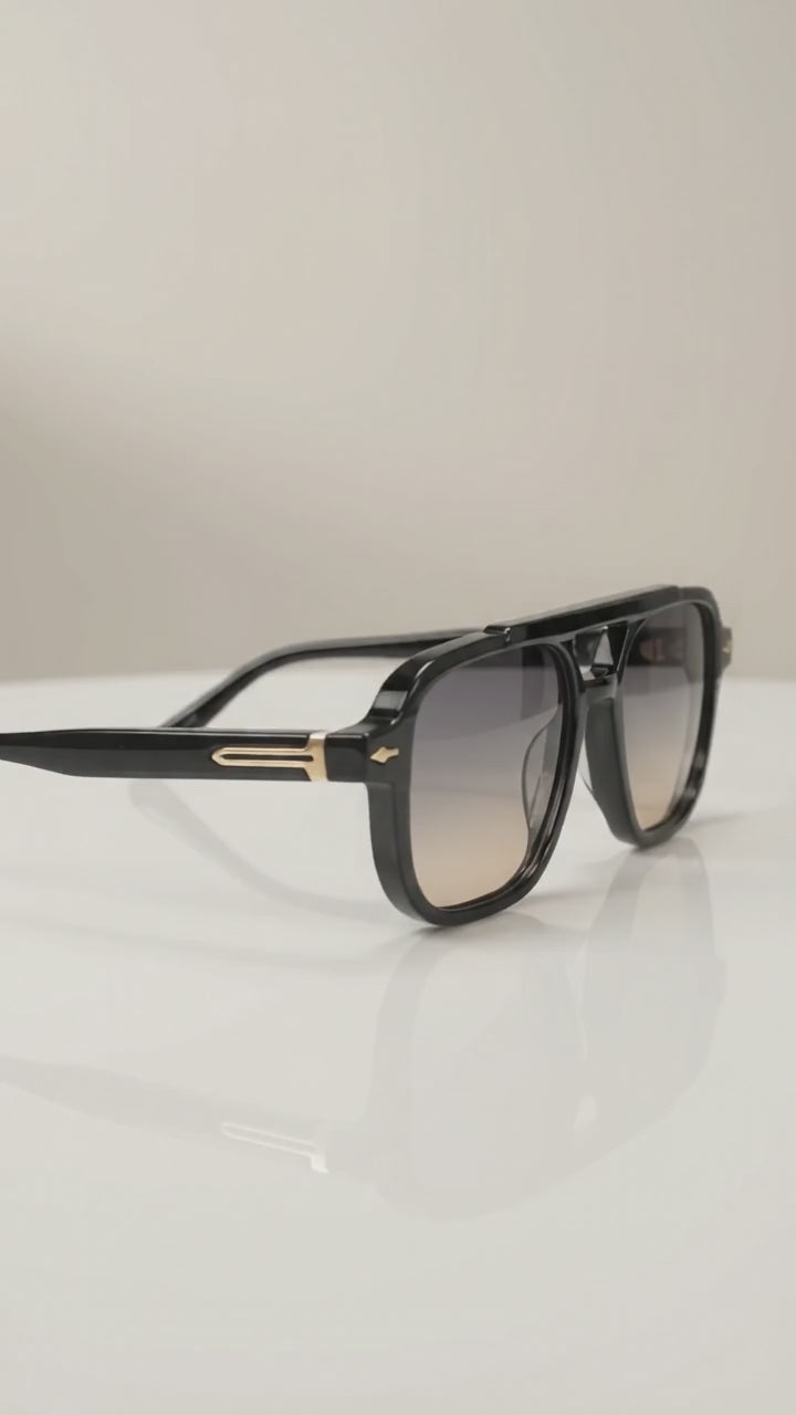 Black & Gold Double Bridge Sunglasses | Eyerooms Pakistan
