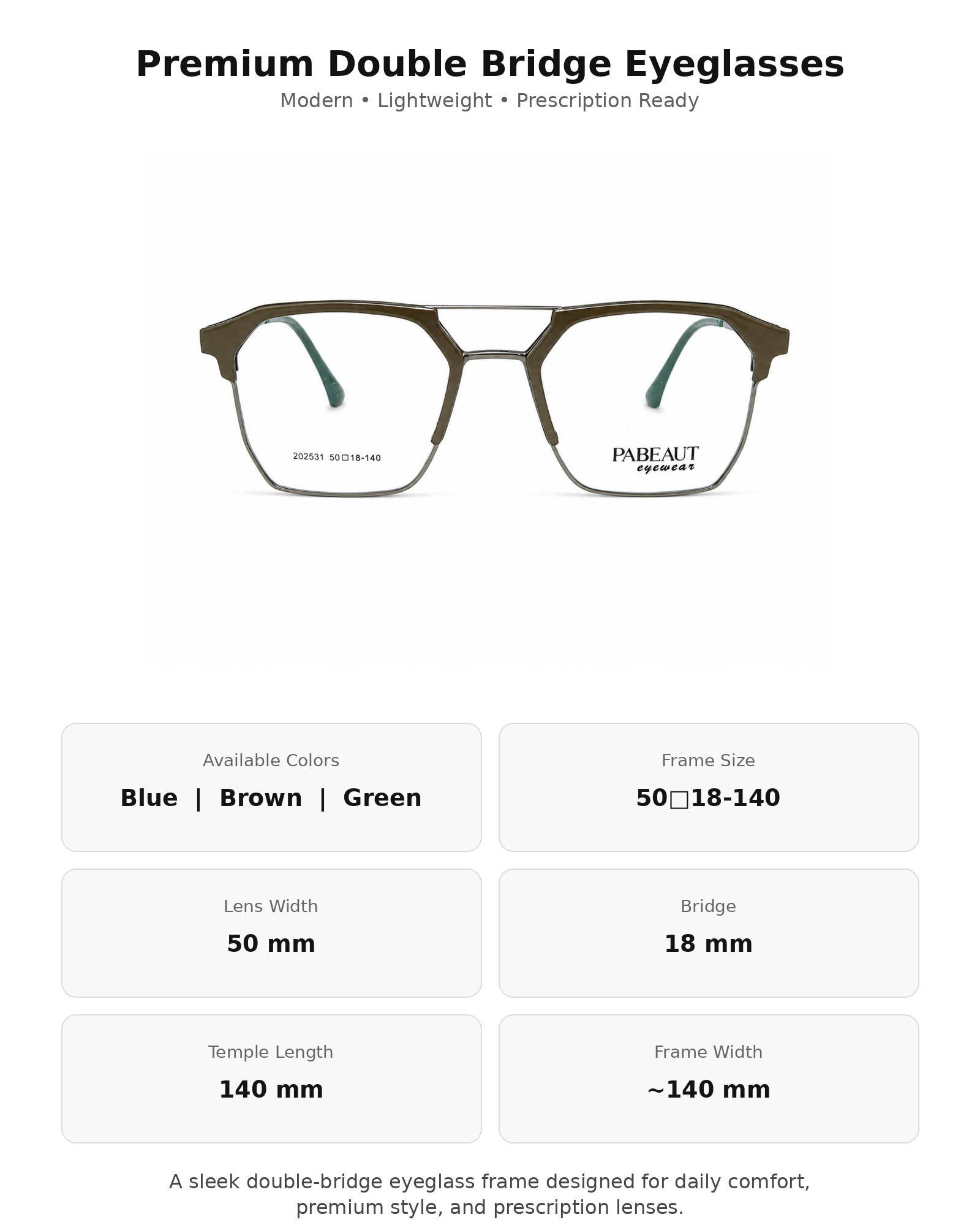 Premium Double Bridge Eyeglasses Frame
